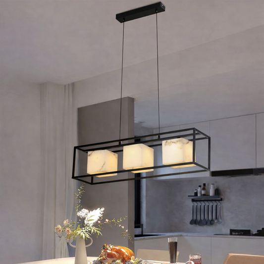 HDC Luxury Marble Cube Frame Chandelier Pendant Light for Dining & Kitchen Island