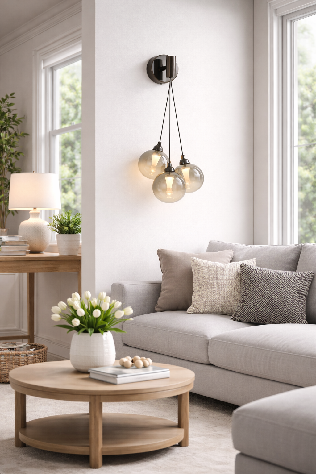 HDC Luxury Amber/Smoke Triple Glass Globe Wall Light For Living Room