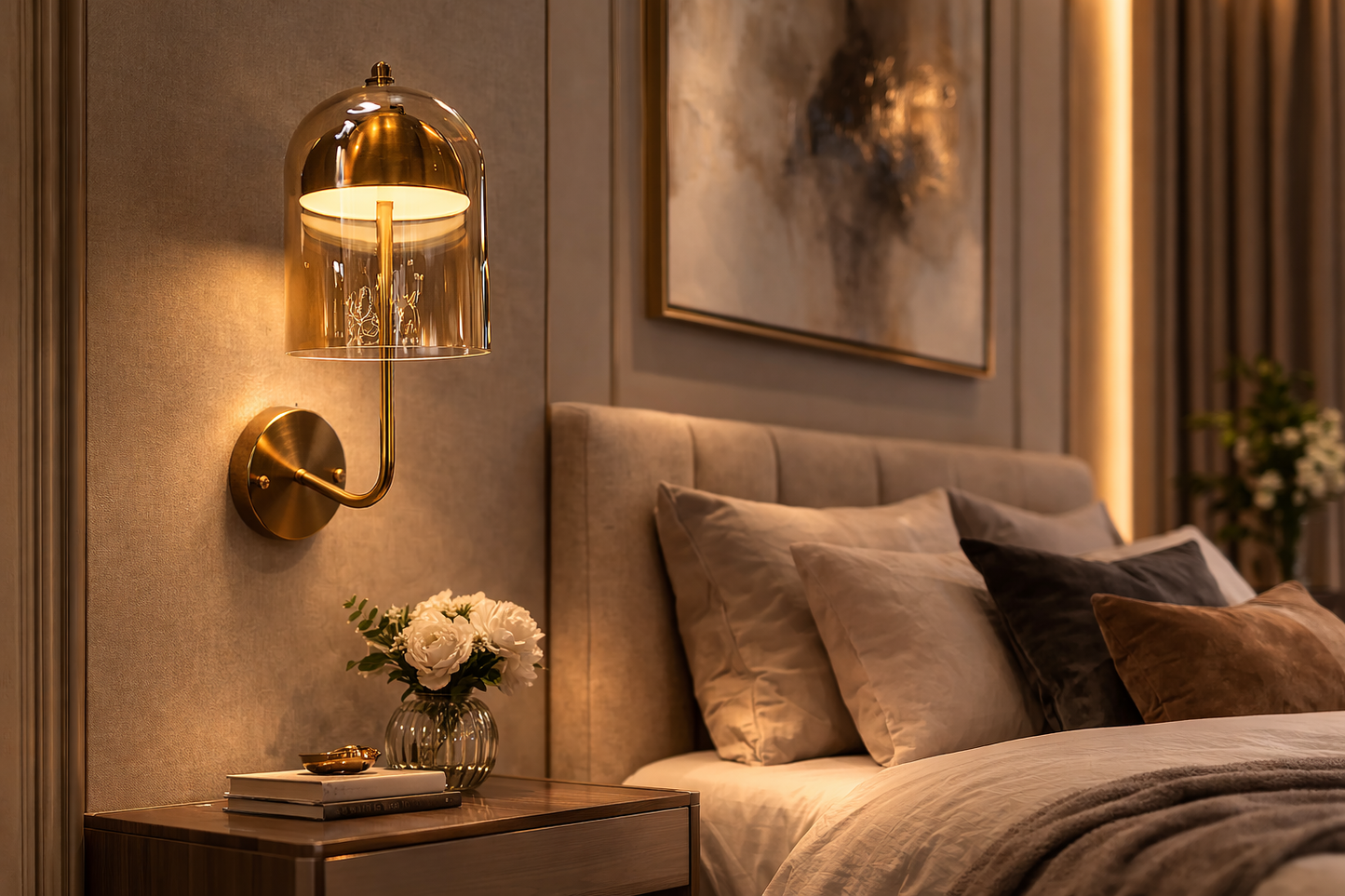 HDC Luxury Umbrella Shaped Amber/Smoke Glass Designer Wall Light For Living Room