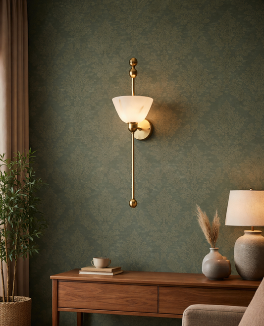 HDC Luxury Frosted Glass Marble Brass Finish Wall Light For Living Room