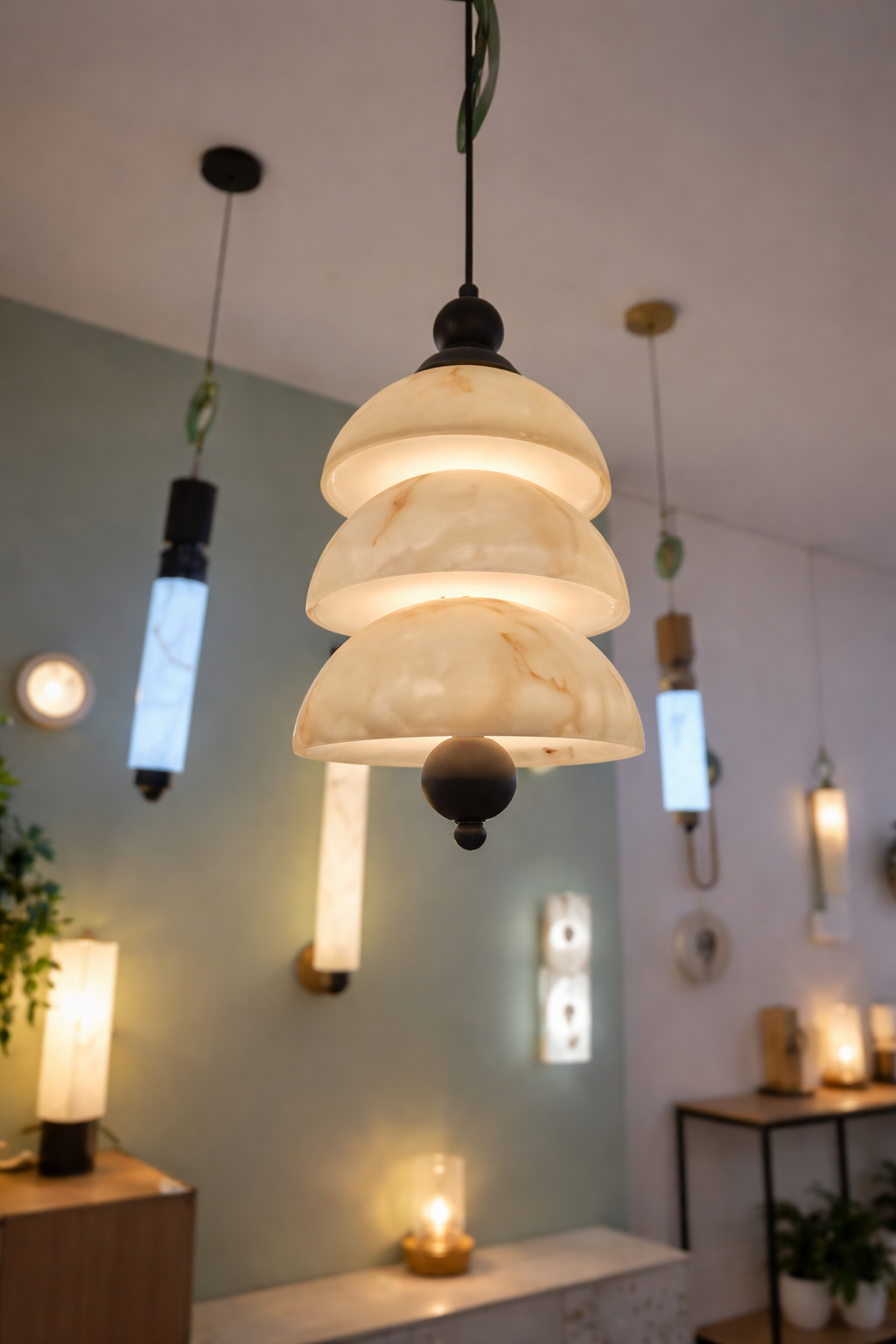 HDC Gold/Black Luxury Marble Finish Layered Pendant Light For Living Room