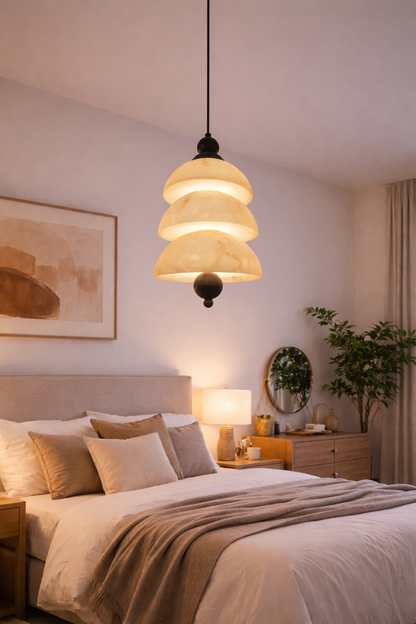 HDC Gold/Black Luxury Marble Finish Layered Pendant Light For Living Room