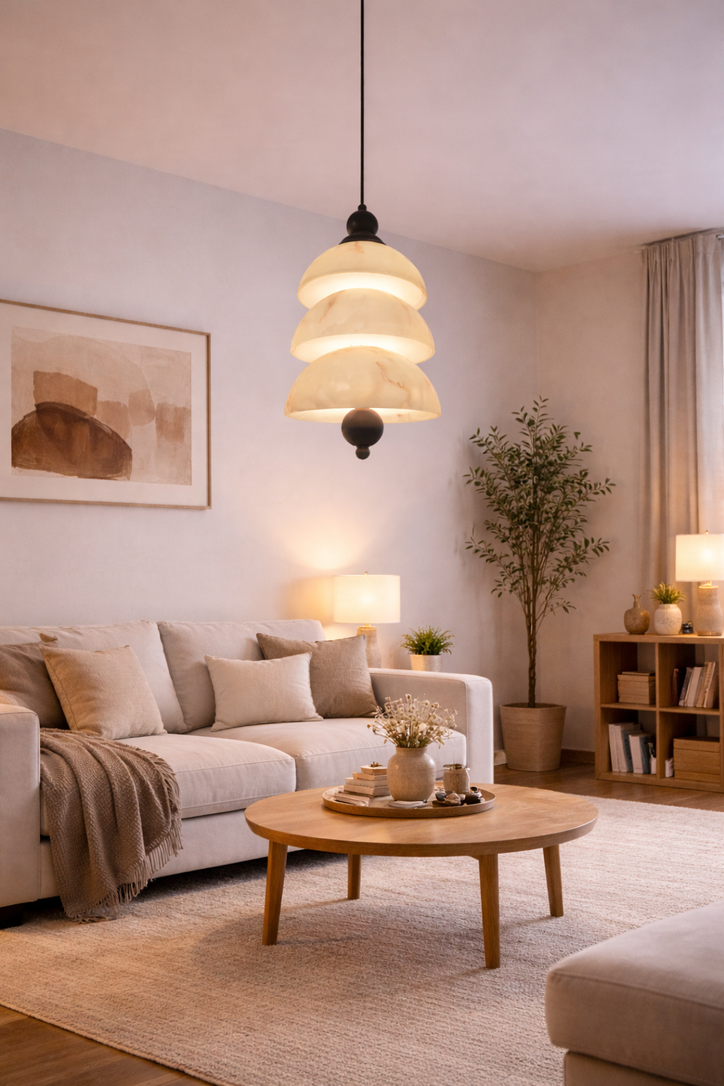 HDC Gold/Black Luxury Marble Finish Layered Pendant Light For Living Room