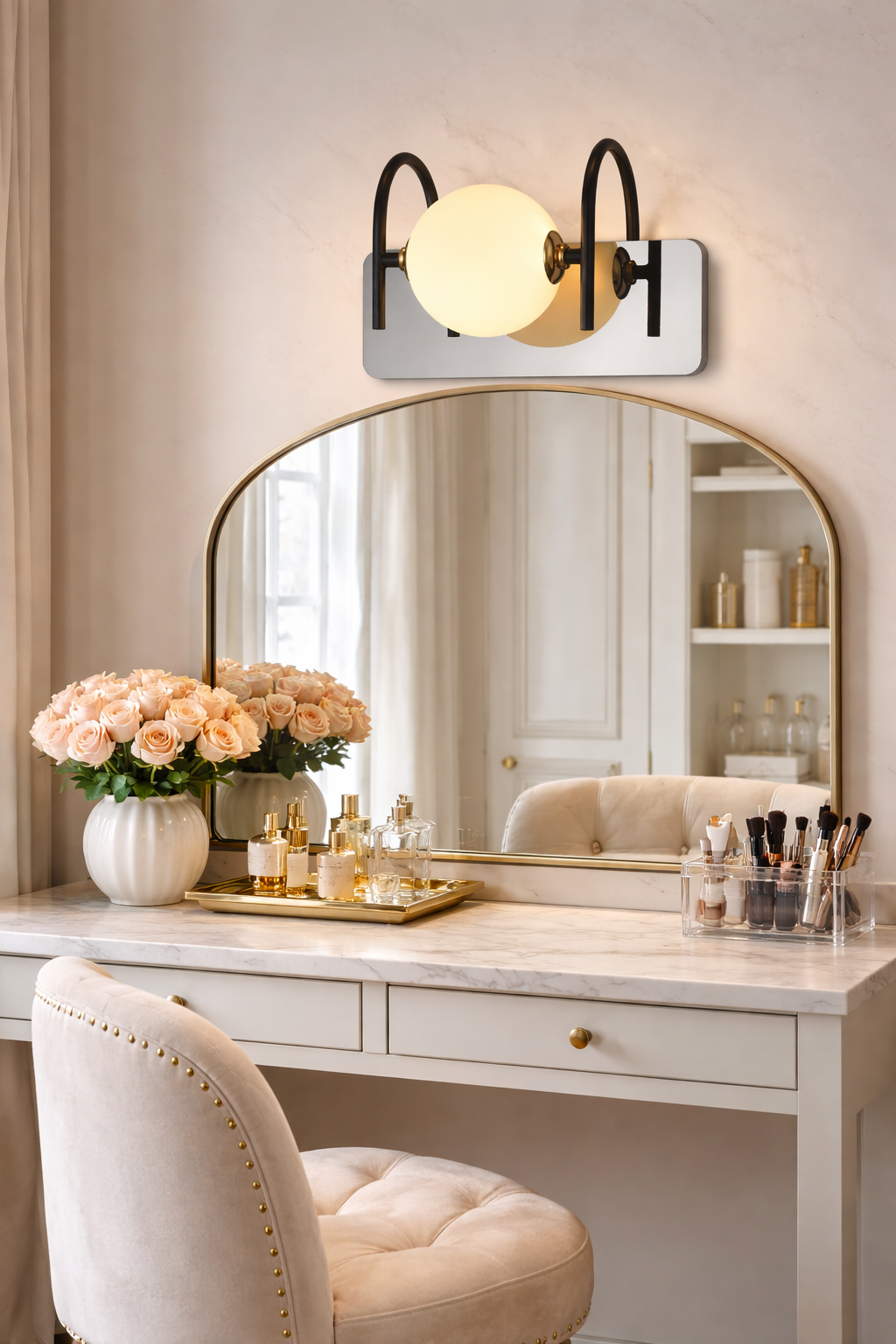 HDC Luxury Black & Rose Gold Dual Globe Vanity Mirror Light