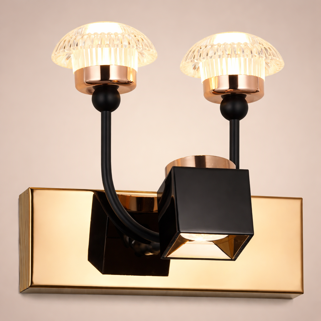 HDC Luxury Black & Rose Gold Dual Mushroom Crystal Mirror Light