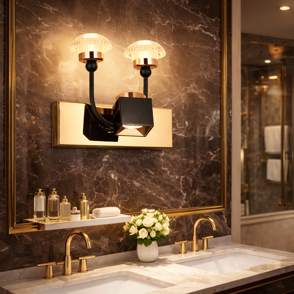 HDC Luxury Black & Rose Gold Dual Mushroom Crystal Mirror Light