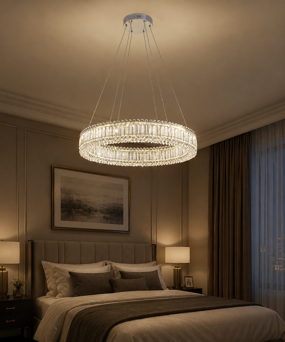 HDC Luxury Crystal Ring Chandelier for Bedroom, Living Room