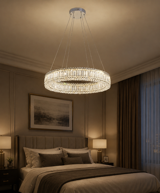 HDC Luxury Crystal Ring Chandelier for Bedroom, Living Room