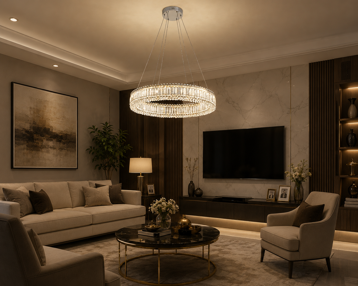 HDC Luxury Crystal Ring Chandelier for Bedroom, Living Room