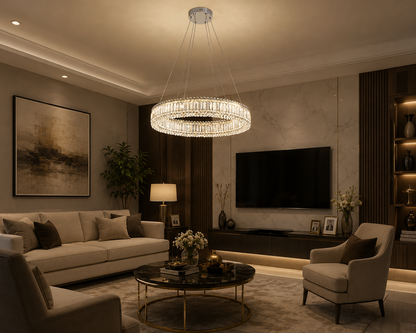 HDC Luxury Crystal Ring Chandelier for Bedroom, Living Room