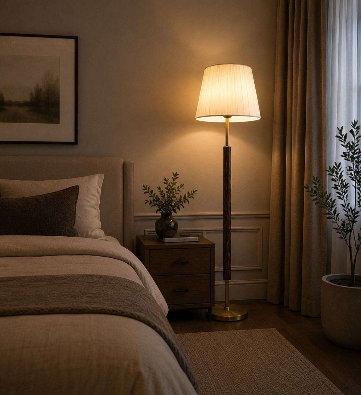 HDC Modern Fabric Shade Floor Lamp for Living Room & Bedroom