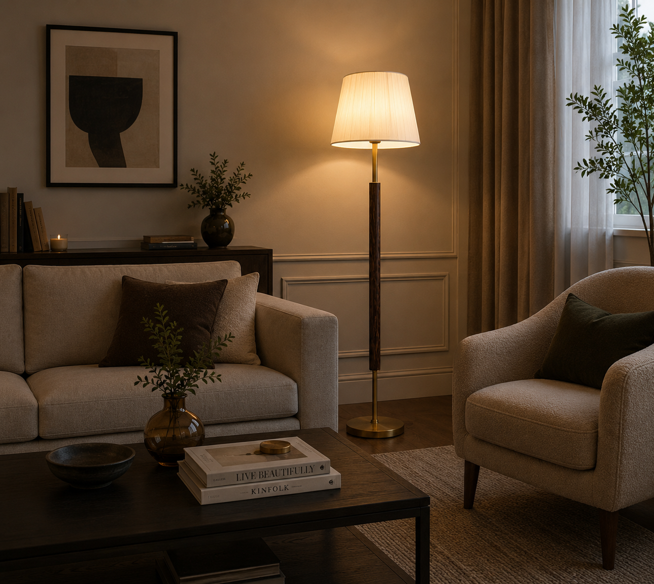 HDC Modern Fabric Shade Floor Lamp for Living Room & Bedroom