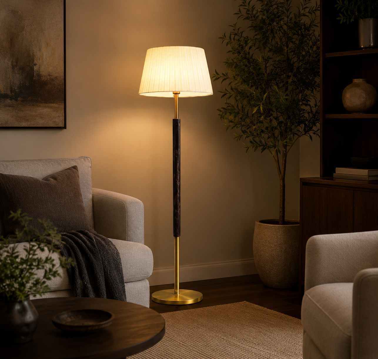 HDC Modern Fabric Shade Floor Lamp for Living Room & Bedroom