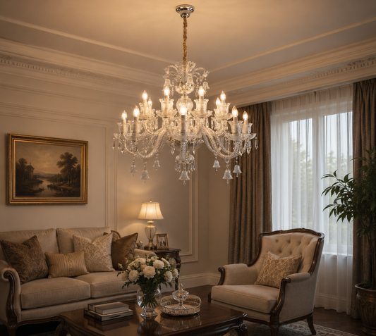 HDC 16 Lights Black/White Crystal Glass Chandelier Light for Living Room & Dining Area