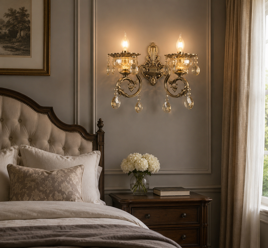 HDC Luxury Antique Crystal Double Wall Light for Bedroom, Living Room
