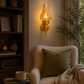 HDC Modern Amber Crackle Glass Wall Light for Bedroom, Living Room & Hallway