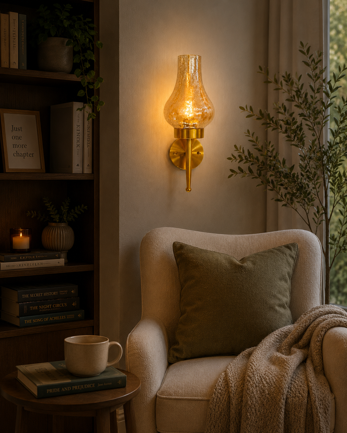 HDC Modern Amber Crackle Glass Wall Light for Bedroom, Living Room & Hallway