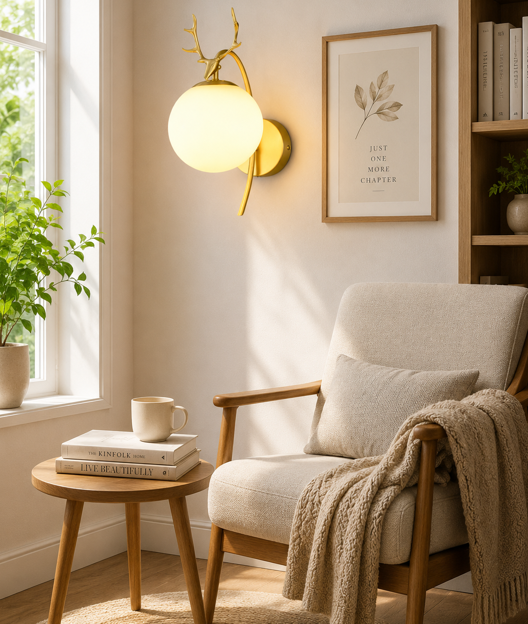 HDC Modern Deer Antler Globe Wall Light for Bedroom & Living Room