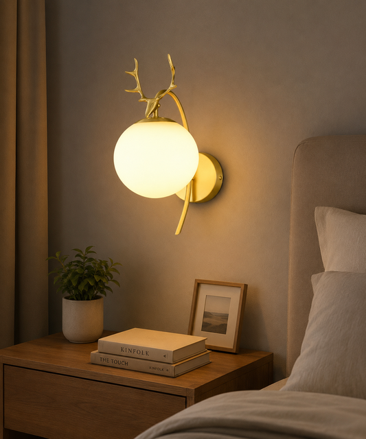 HDC Modern Deer Antler Globe Wall Light for Bedroom & Living Room