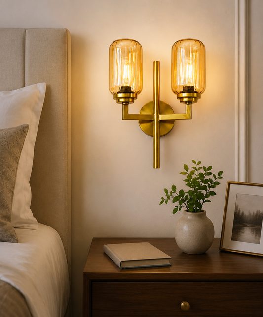 HDC Modern Antique Brass Dual Glass Wall Light for Bedroom, Living Room