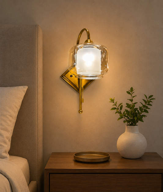 HDC Modern Gold Glass Wall Light for Bedroom, Living Room & Bedside