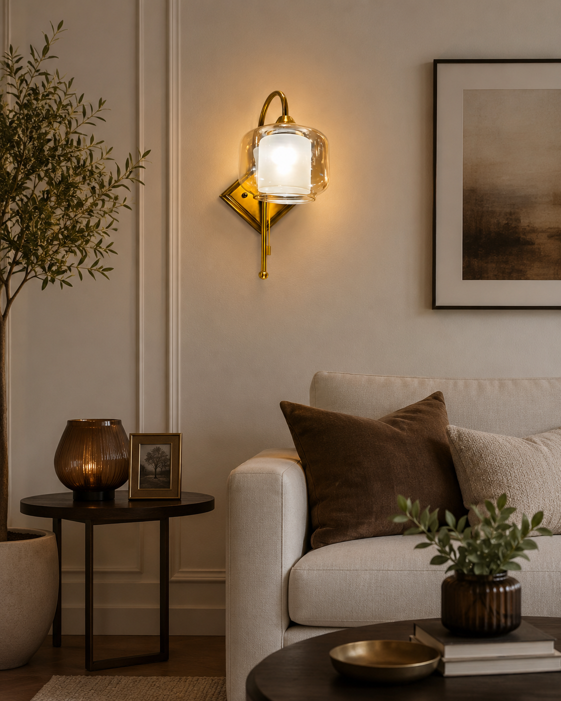 HDC Modern Gold Glass Wall Light for Bedroom, Living Room & Bedside
