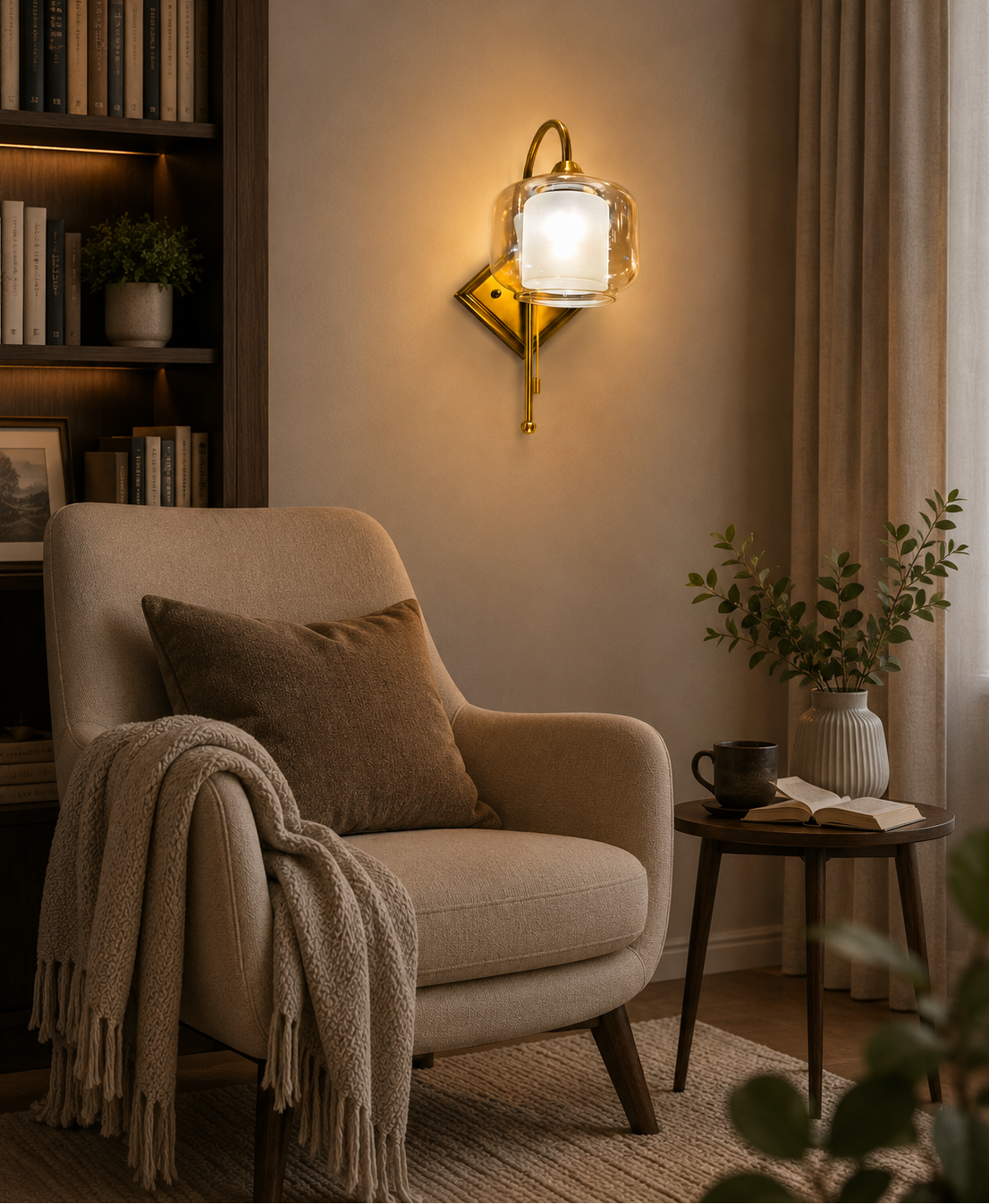 HDC Modern Gold Glass Wall Light for Bedroom, Living Room & Bedside