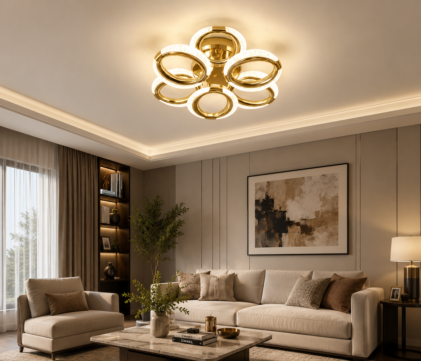 HDC Modern 6 Lights Gold Ring Ceiling Light for Living Room, Bedroom & Dining Area