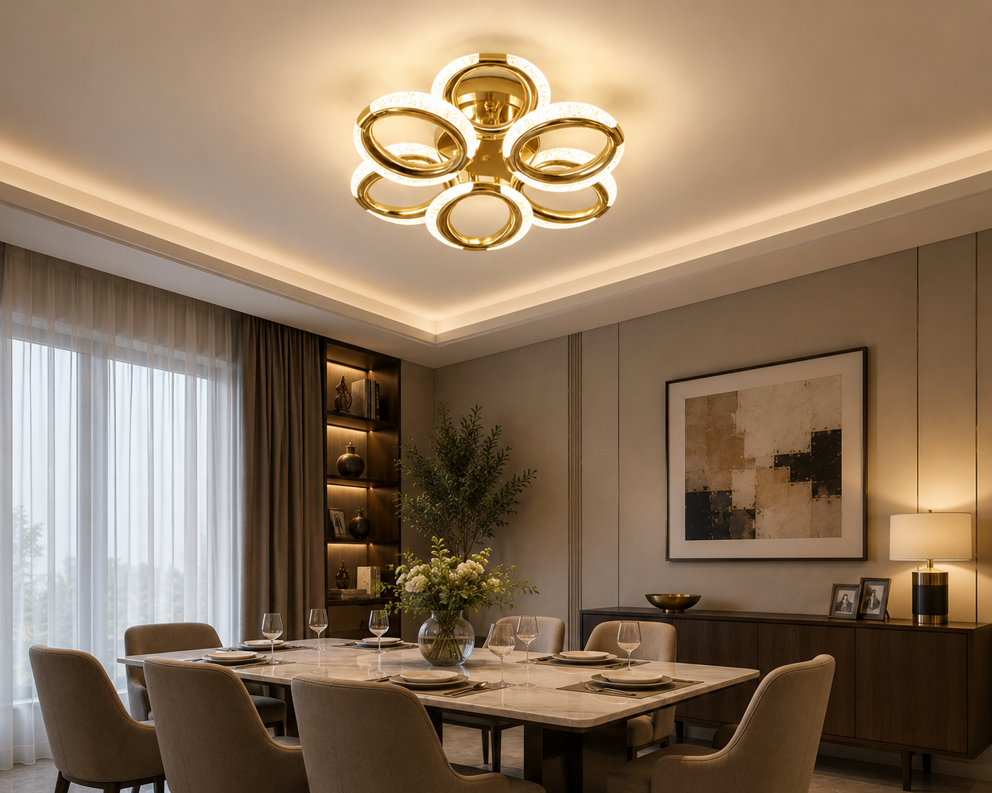 HDC Modern 6 Lights Gold Ring Ceiling Light for Living Room, Bedroom & Dining Area