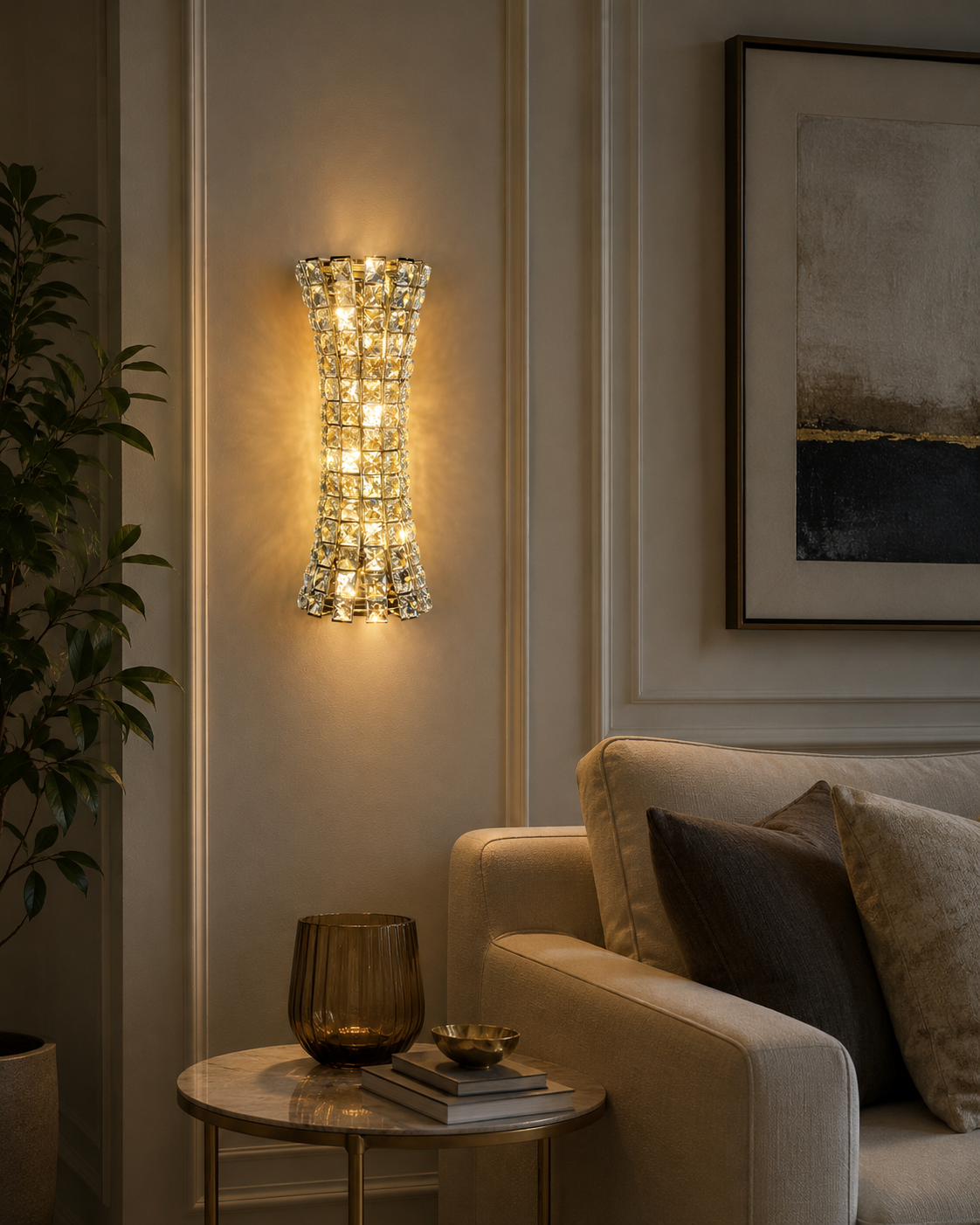 HDC Luxury Modern Gold Crystal Wall Light for Living Room, Bedroom, Bedside