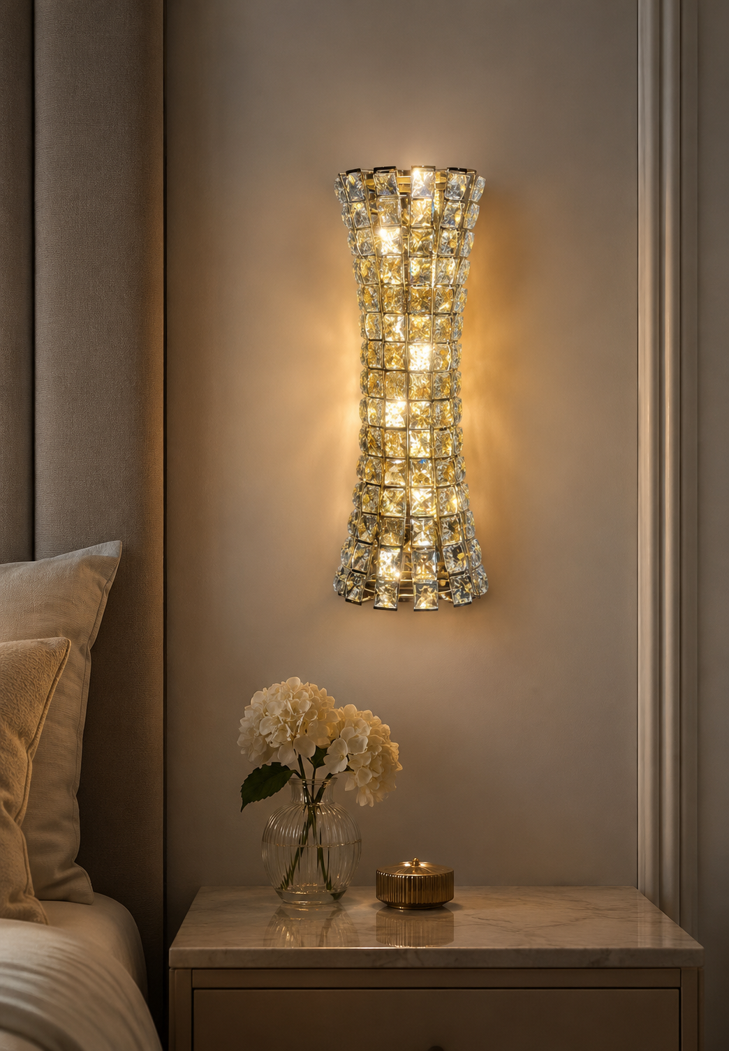 HDC Luxury Modern Gold Crystal Wall Light for Living Room, Bedroom, Bedside