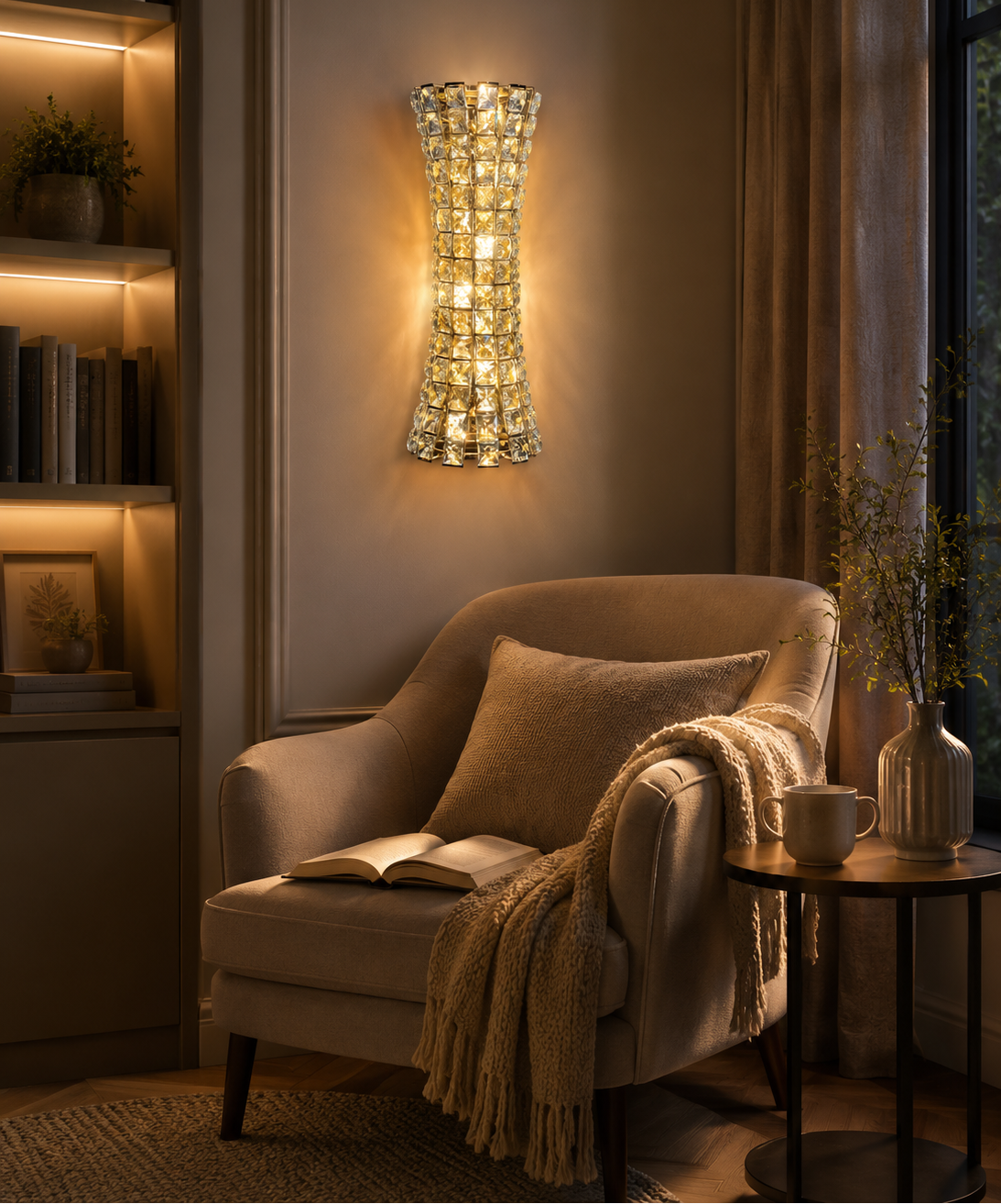 HDC Luxury Modern Gold Crystal Wall Light for Living Room, Bedroom, Bedside