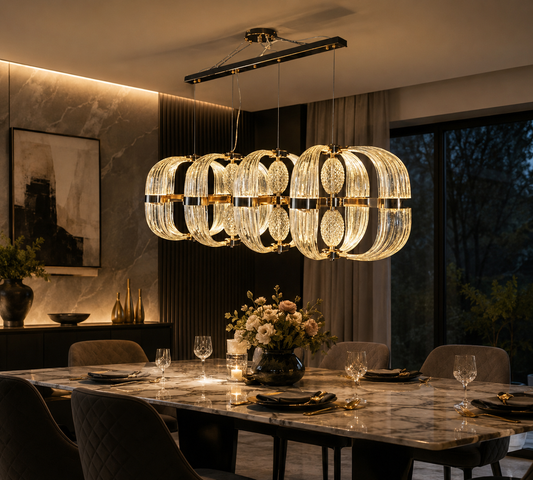 HDC 1200mm Modern Luxury Crystal LED Linear Chandelier Light for Dining Room & Living Space