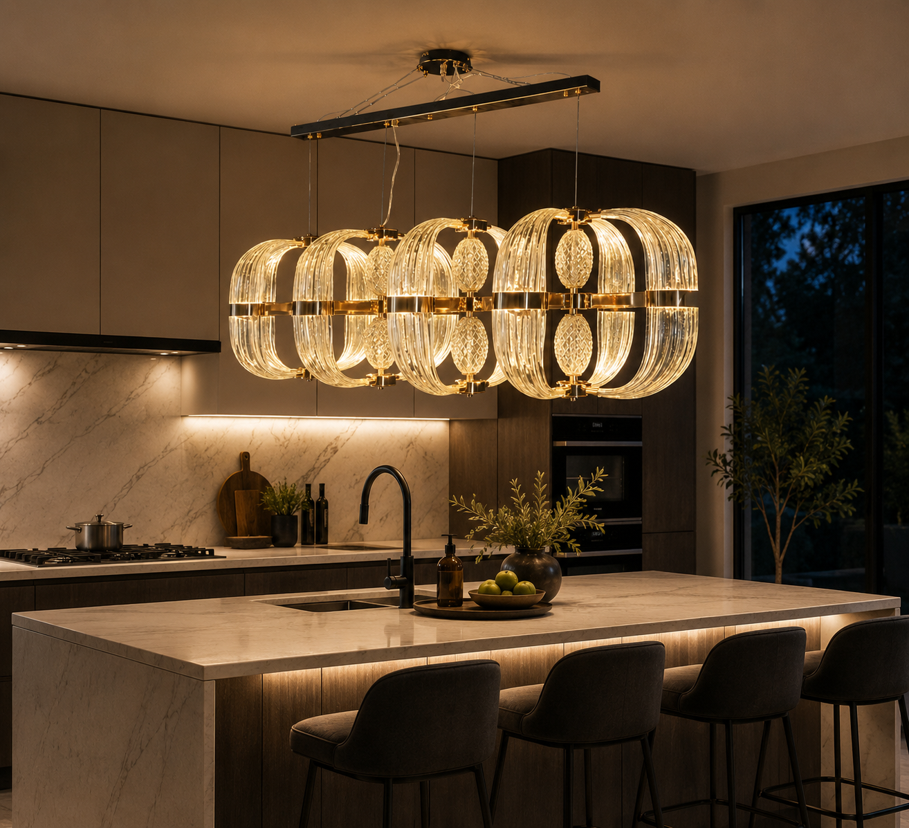 HDC 1200mm Modern Luxury Crystal LED Linear Chandelier Light for Dining Room & Living Space