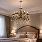 HDC Vintage Crystal 6 Light Antique Brass Chandelier Ceiling Light for Bedroom, Living Room