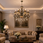 HDC Vintage Crystal 6 Light Antique Brass Chandelier Ceiling Light for Bedroom, Living Room