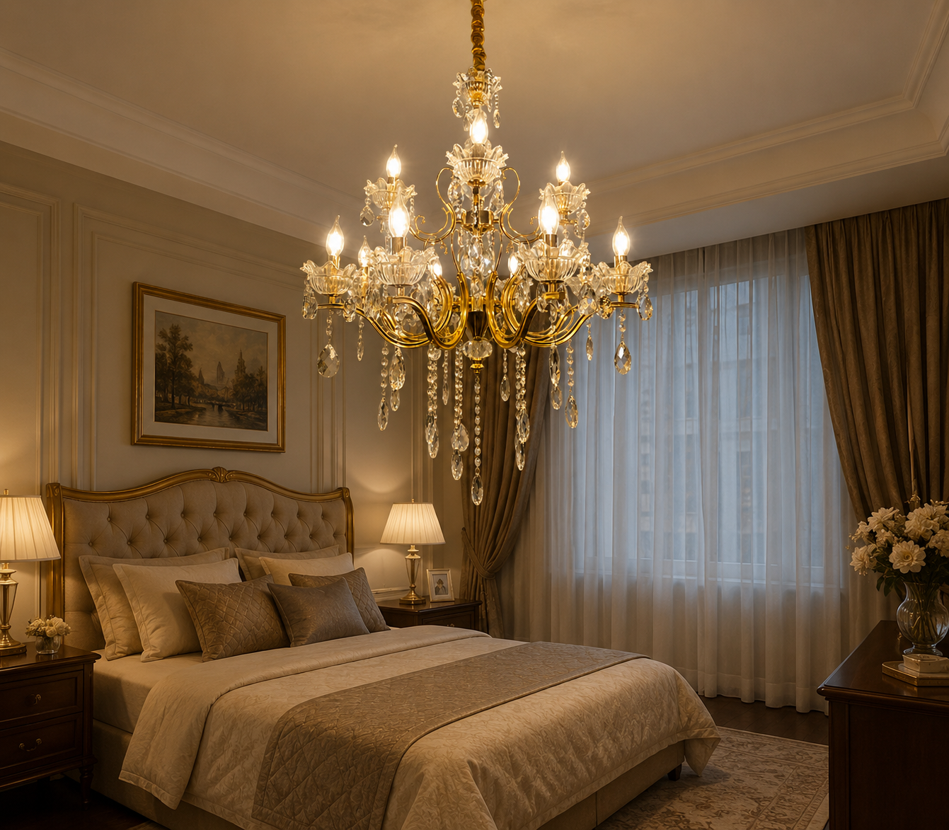 HDC Luxury 15 Light Gold Crystal Glass Chandelier Ceiling Light for Living Room, Dining Hall & Hotel Lobby