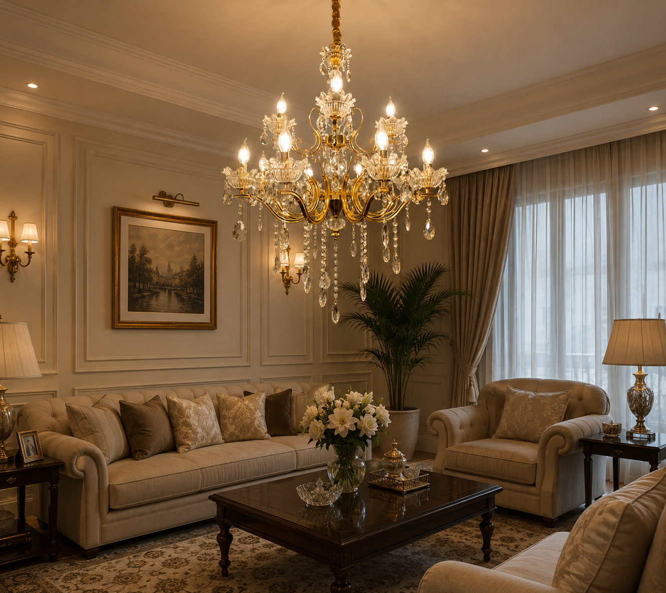 HDC Luxury 15 Light Gold Crystal Glass Chandelier Ceiling Light for Living Room, Dining Hall & Hotel Lobby