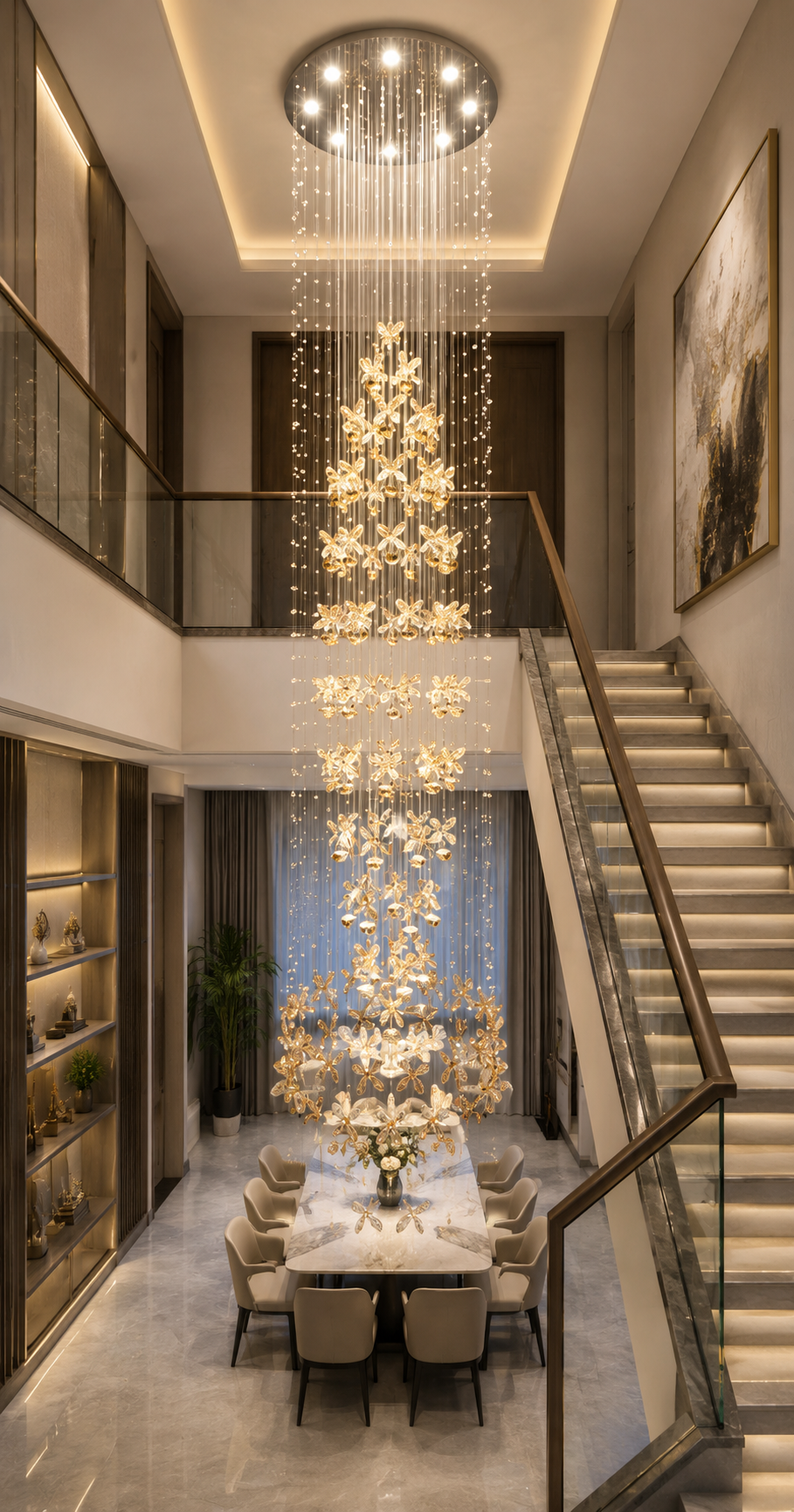 HDC Luxury Double Height Crystal Chandelier for Staircase & Lobby