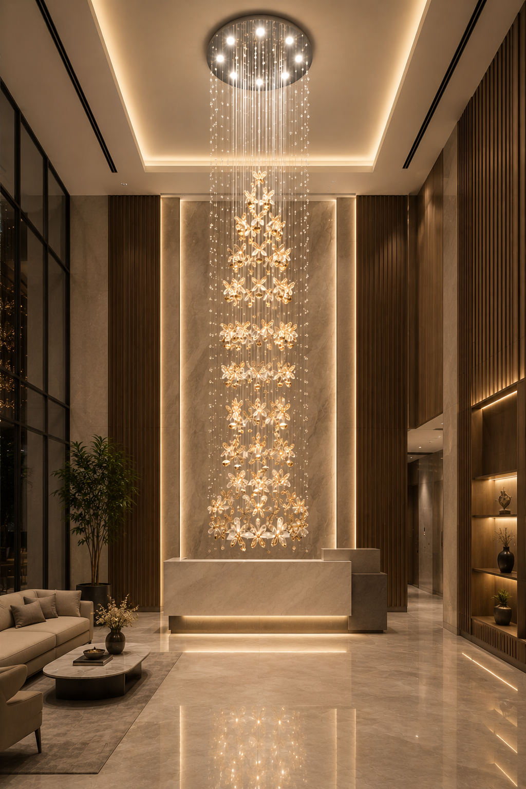 HDC Luxury Double Height Crystal Chandelier for Staircase & Lobby