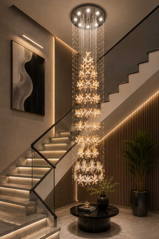 HDC Luxury Double Height Crystal Chandelier for Staircase & Lobby