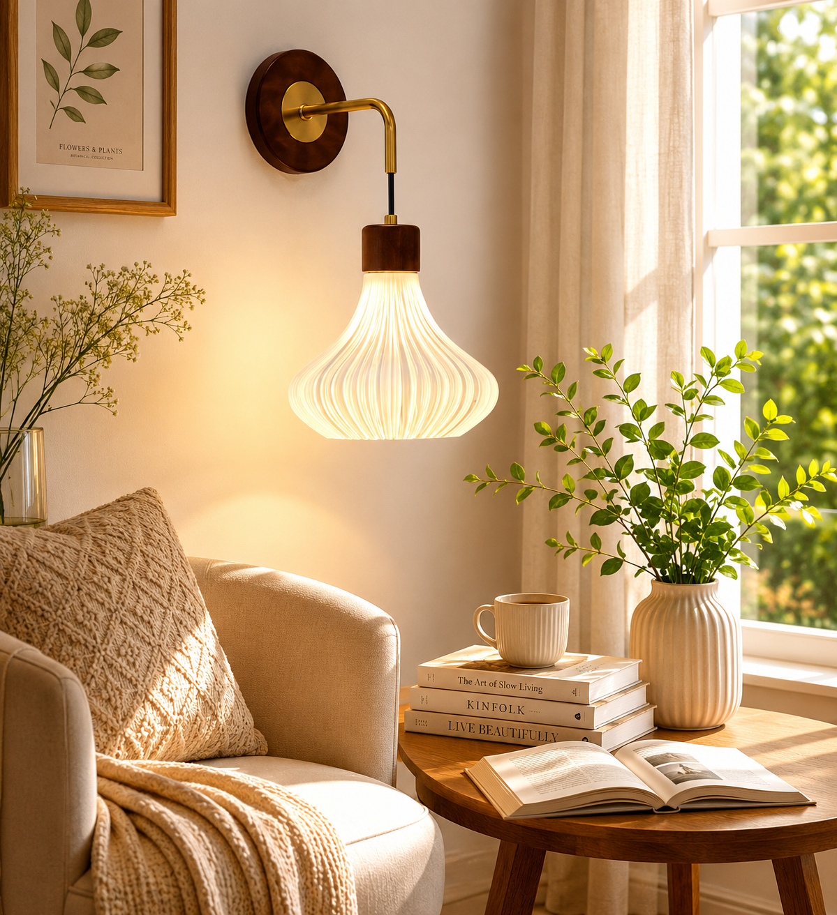 HDC Modern Ribbed Glass Wall Light for Bedroom, Living Room & Bedside Décor