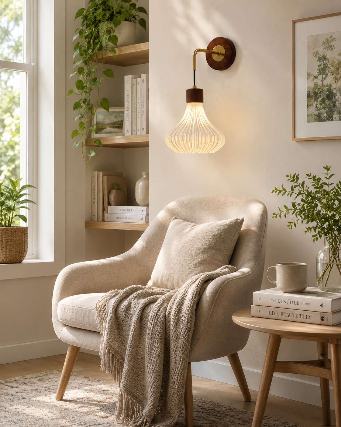 HDC Modern Ribbed Glass Wall Light for Bedroom, Living Room & Bedside Décor