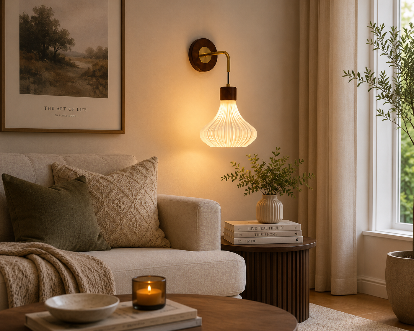 HDC Modern Ribbed Glass Wall Light for Bedroom, Living Room & Bedside Décor