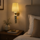 HDC Modern Ribbed Ceramic Wall Light with Fabric Shade for Bedroom, Living Room