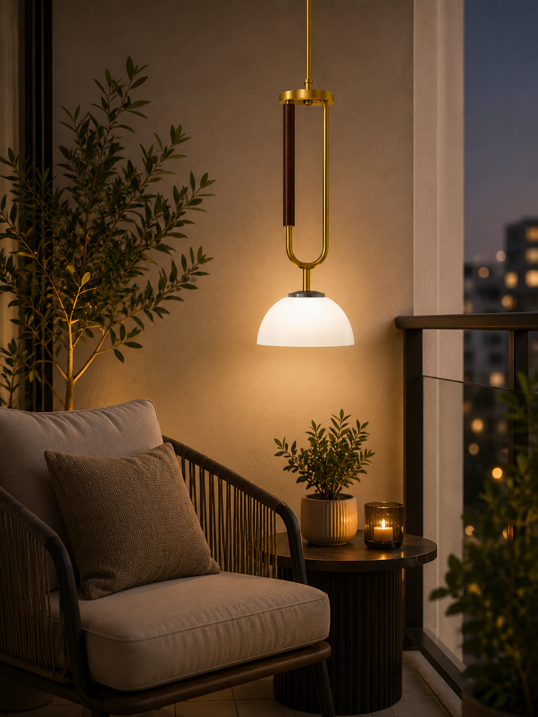 HDC Modern Brass & White Glass Pendant Light for Bedroom, Living Room