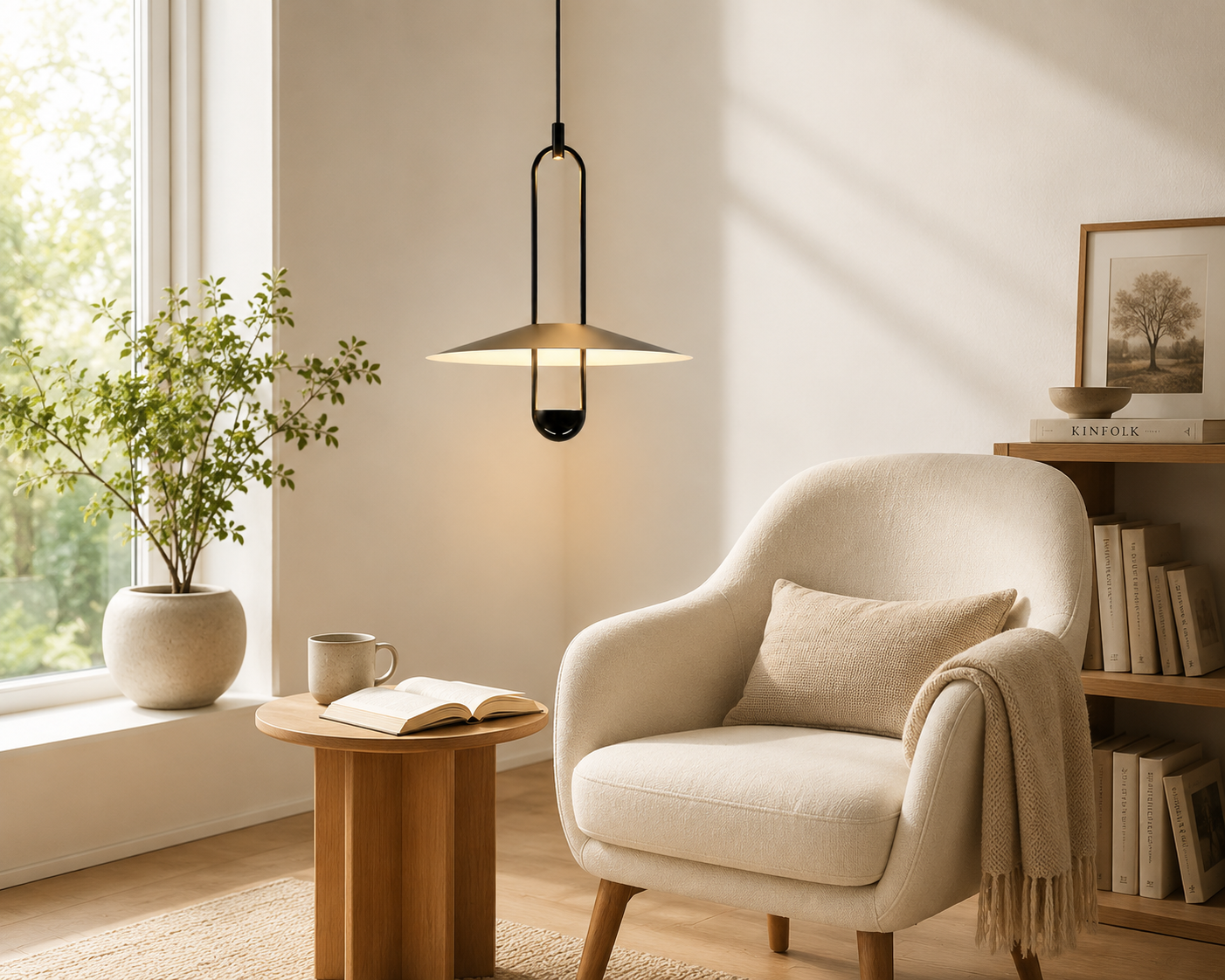 HDC Modern Golden & Black LED Pendant Light for Bedroom, Living Room