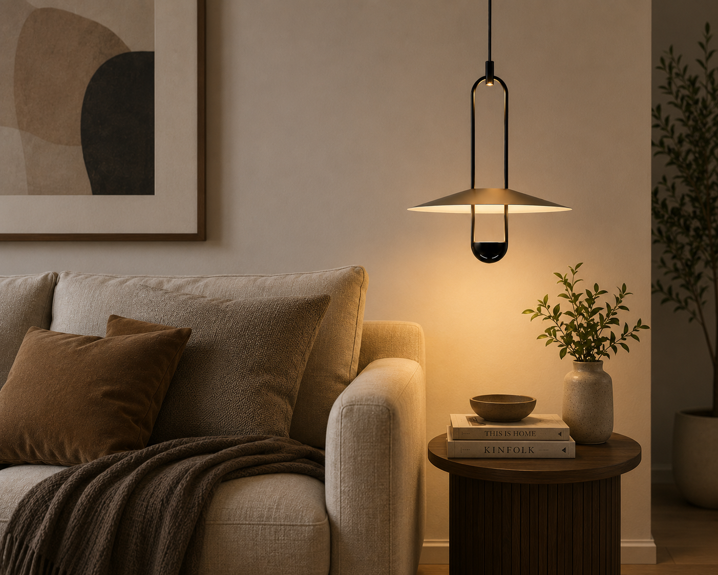 HDC Modern Golden & Black LED Pendant Light for Bedroom, Living Room