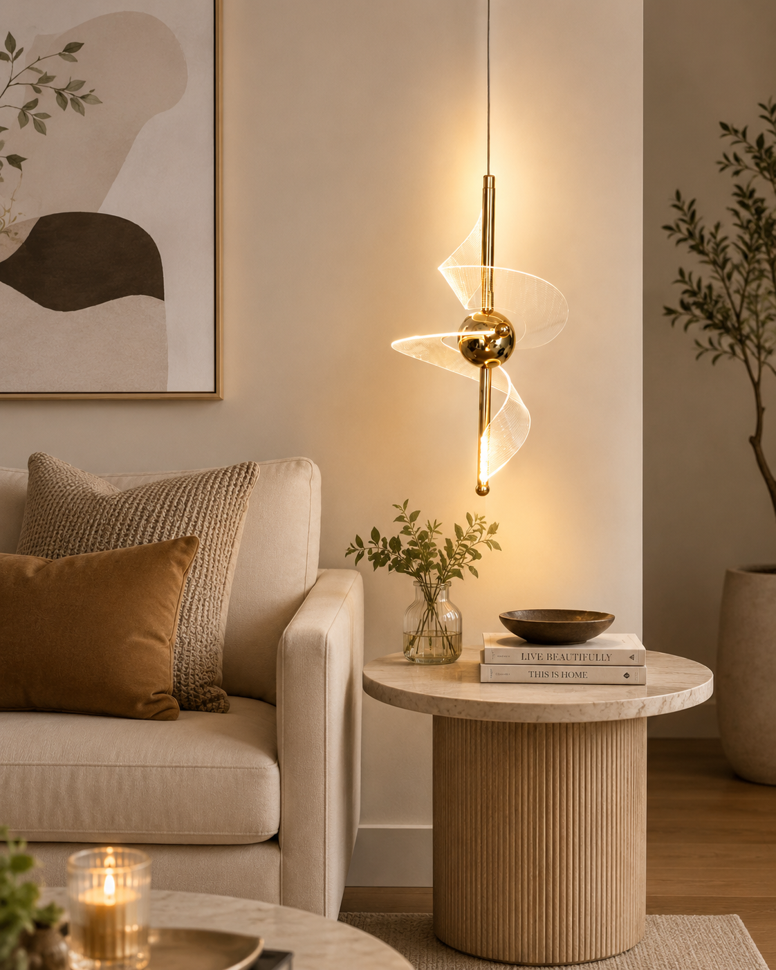 HDC Modern Gold Artistic LED Pendant Light for Bedroom, Living Room