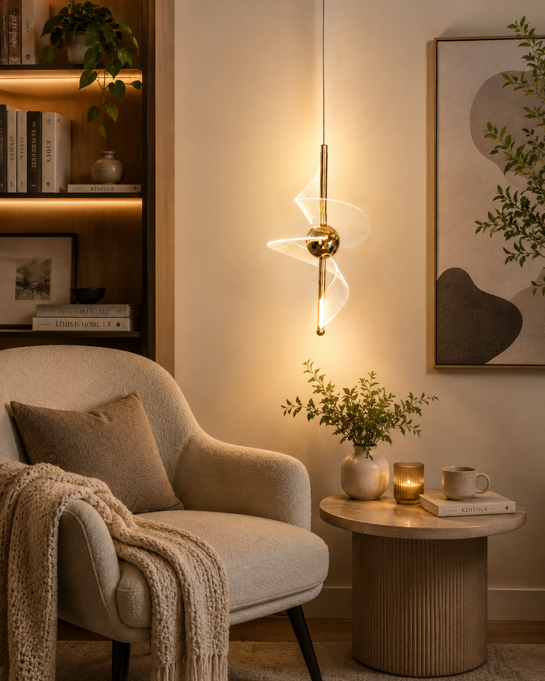 HDC Modern Gold Artistic LED Pendant Light for Bedroom, Living Room